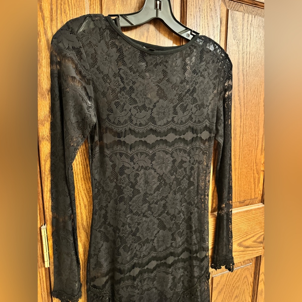 For Love And Lemons Black Sheath Dress Long Sleeve with Slip